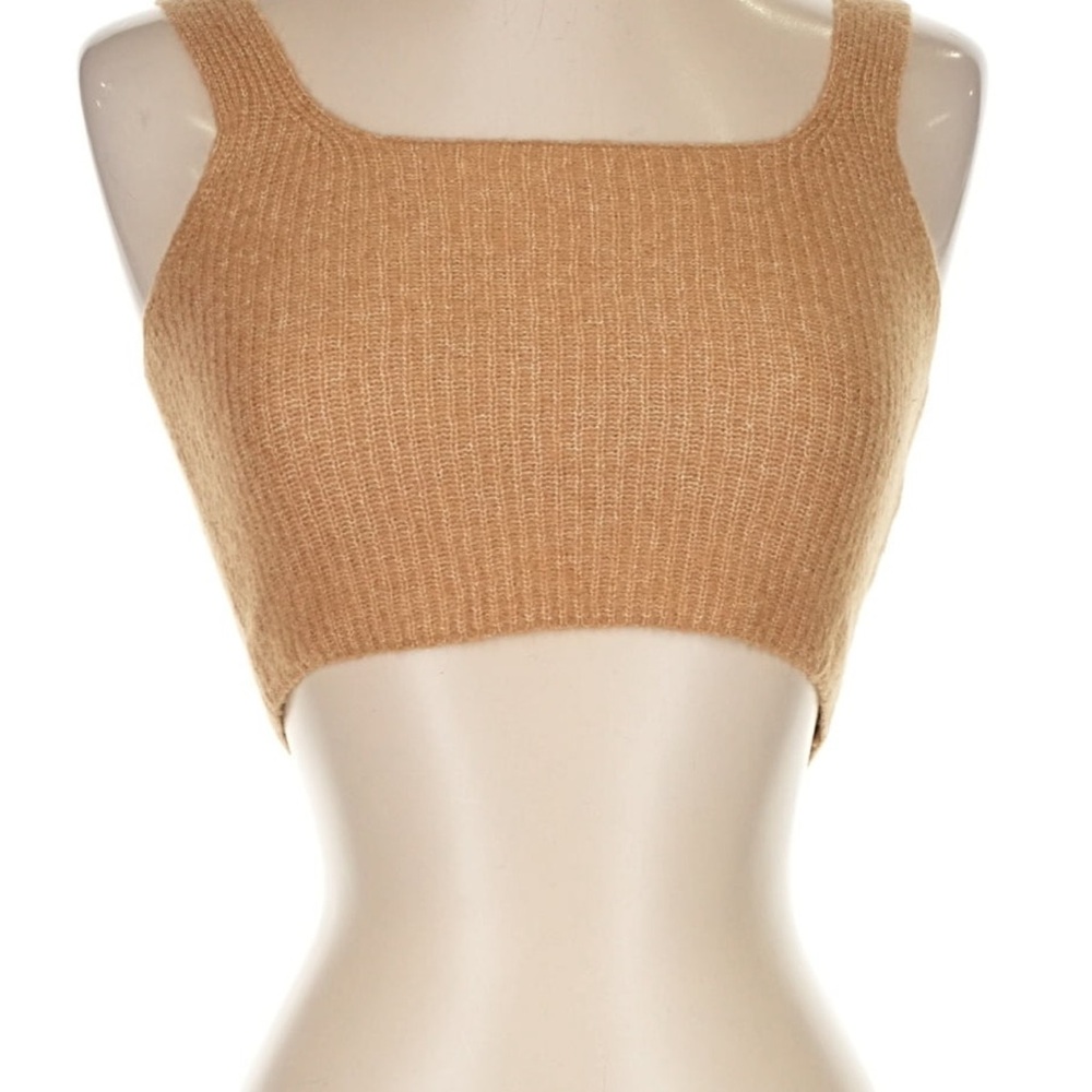 Everlane Size XS Ribbed Cropped Sweater Tank in Camel Wool Yak Hair Blend - Picture 3 of 9